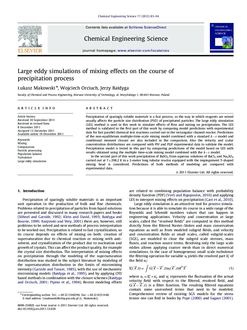 عکس صفحه اول مقاله: Large eddy simulations of mixing effects on the course of precipitation process Large eddy simulations of mixing effects on the course of precipitation process