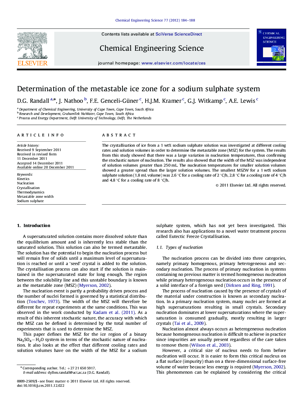 Determination of the metastable ice zone for a sodium sulphate system