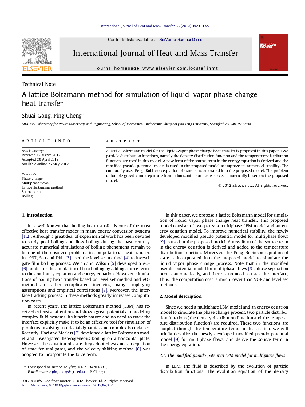 A lattice Boltzmann method for simulation of liquid–vapor phase-change heat transfer