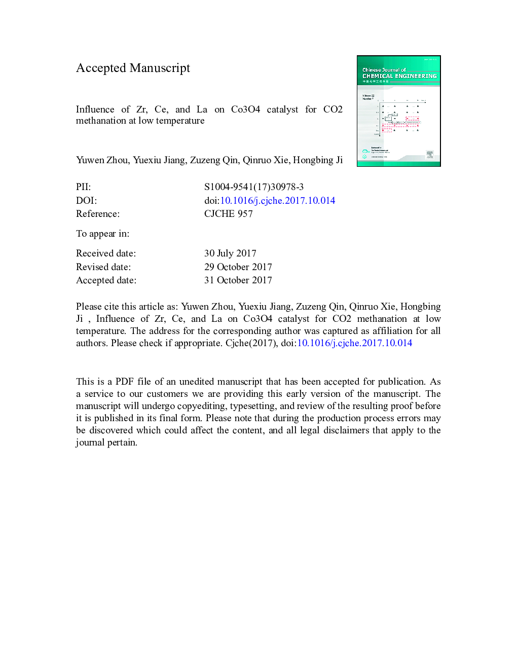 Influence of Zr, Ce, and La on Co3O4 catalyst for CO2 methanation at low temperature