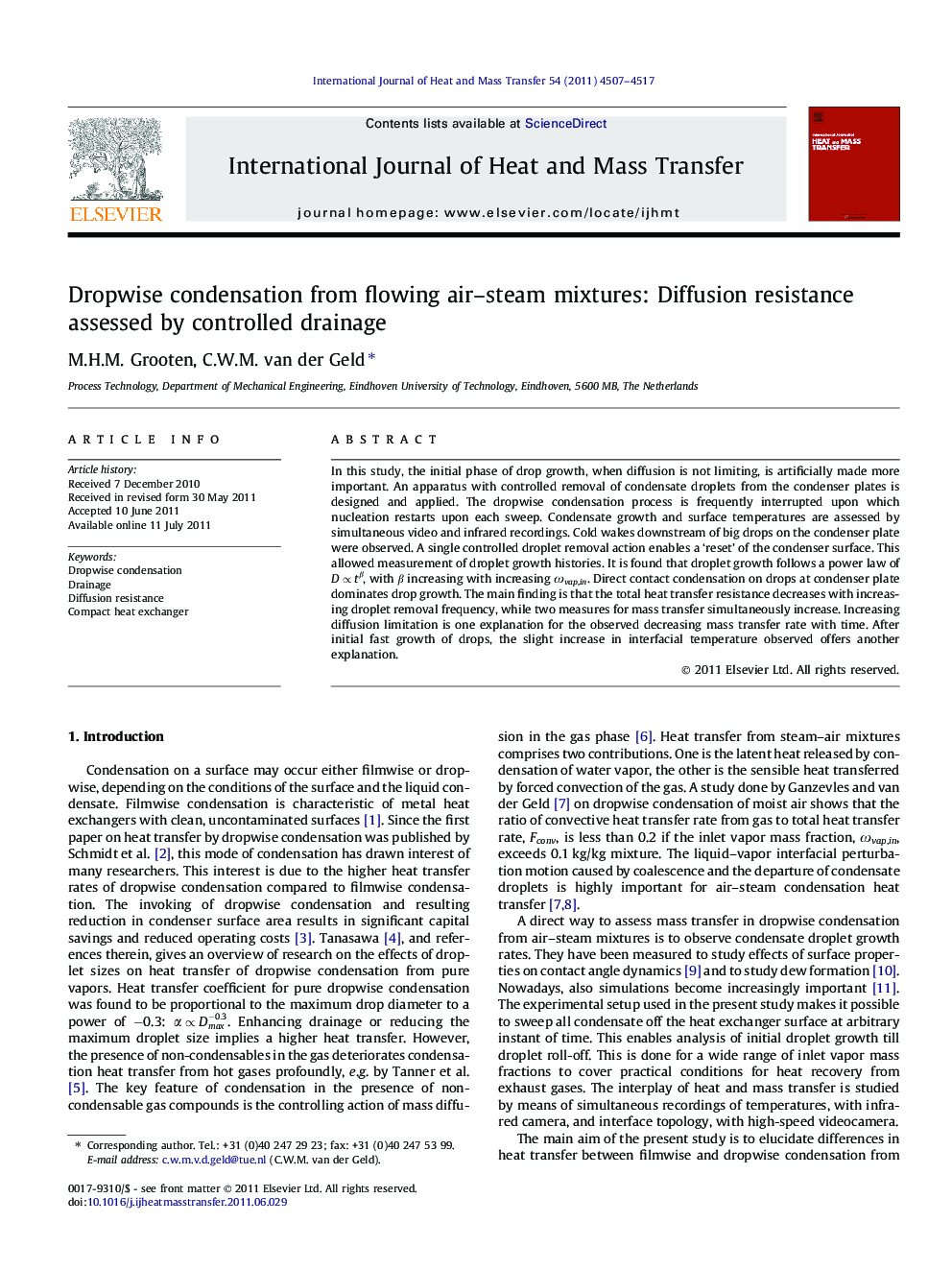 Dropwise condensation from flowing air-steam mixtures: Diffusion resistance assessed by controlled drainage