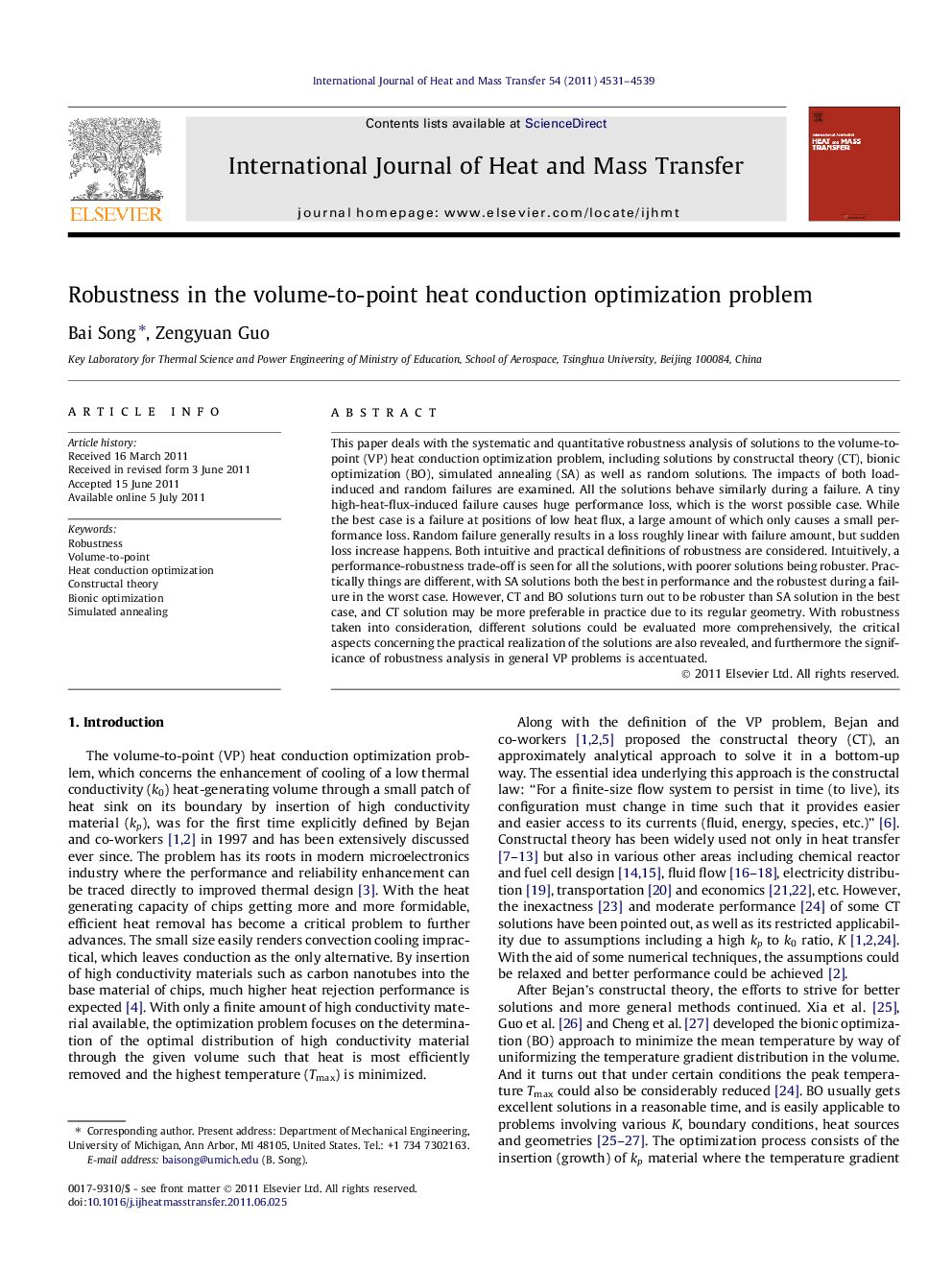 Robustness in the volume-to-point heat conduction optimization problem