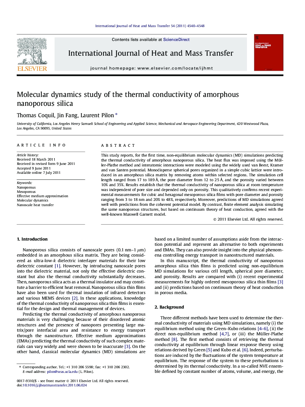 Molecular dynamics study of the thermal conductivity of amorphous nanoporous silica