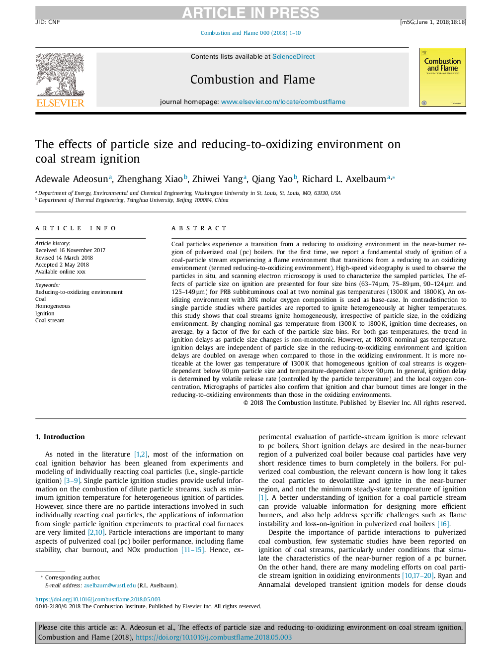 The effects of particle size and reducing-to-oxidizing environment on coal stream ignition