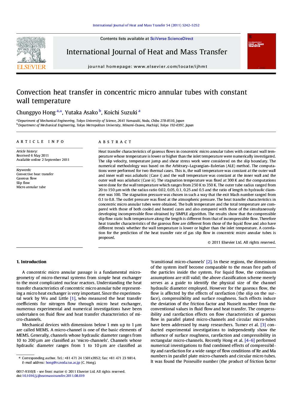 Convection heat transfer in concentric micro annular tubes with constant wall temperature