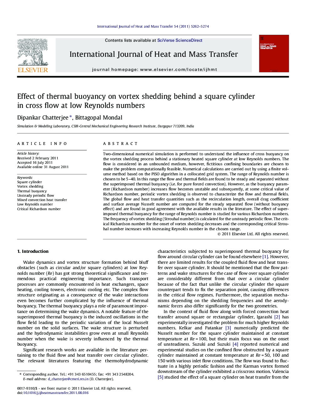 Effect of thermal buoyancy on vortex shedding behind a square cylinder in cross flow at low Reynolds numbers