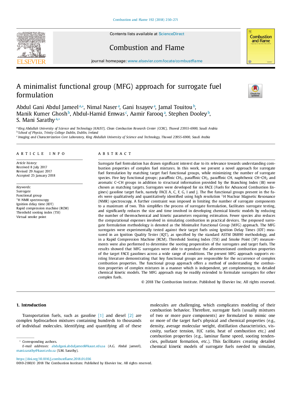عکس صفحه اول مقاله: A minimalist functional group (MFG) approach for surrogate fuel formulation A minimalist functional group (MFG) approach for surrogate fuel formulation