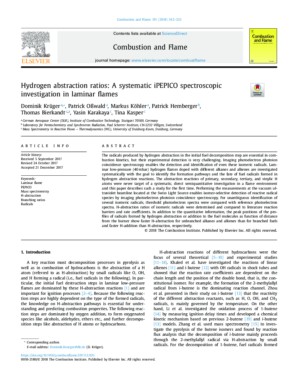 Hydrogen abstraction ratios: A systematic iPEPICO spectroscopic investigation in laminar flames