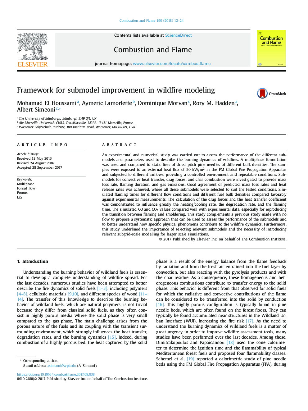 Framework for submodel improvement in wildfire modeling
