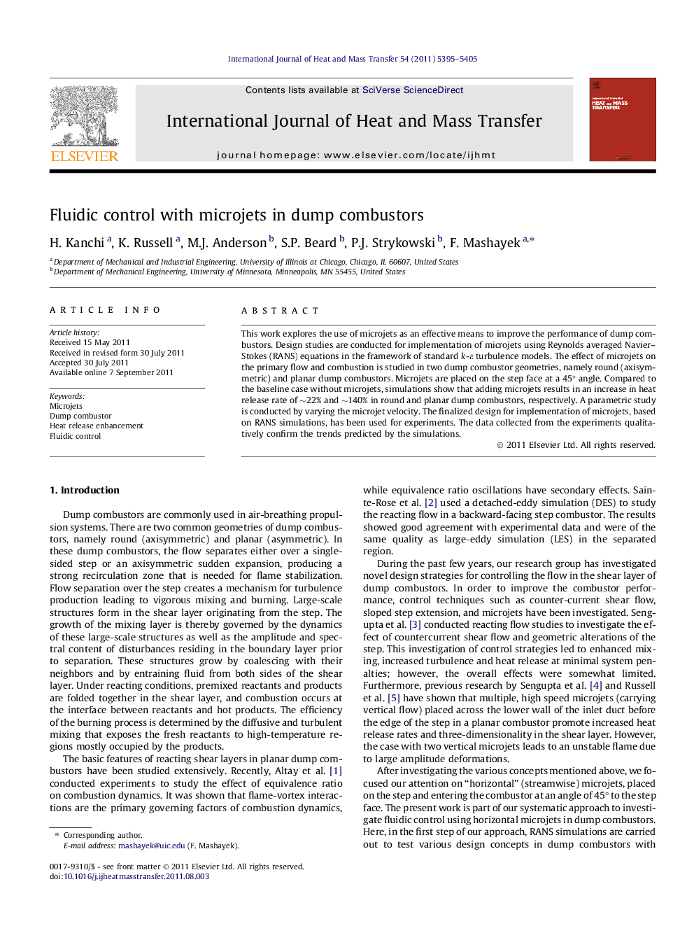 Fluidic control with microjets in dump combustors