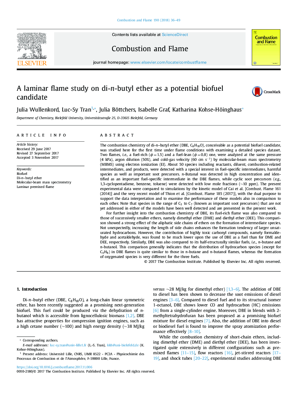 A laminar flame study on di-n-butyl ether as a potential biofuel candidate