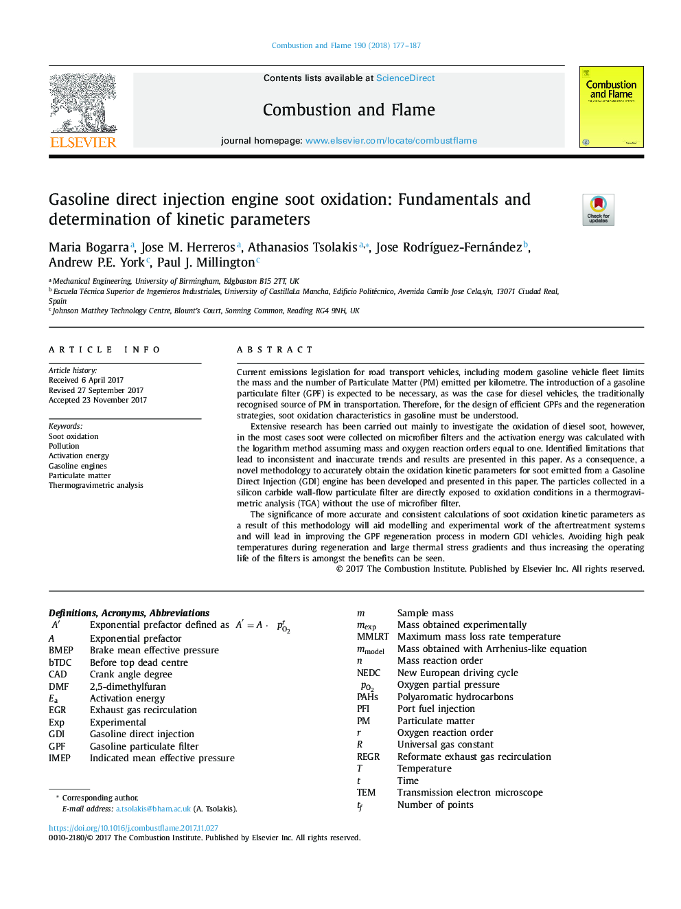 Gasoline direct injection engine soot oxidation: Fundamentals and determination of kinetic parameters