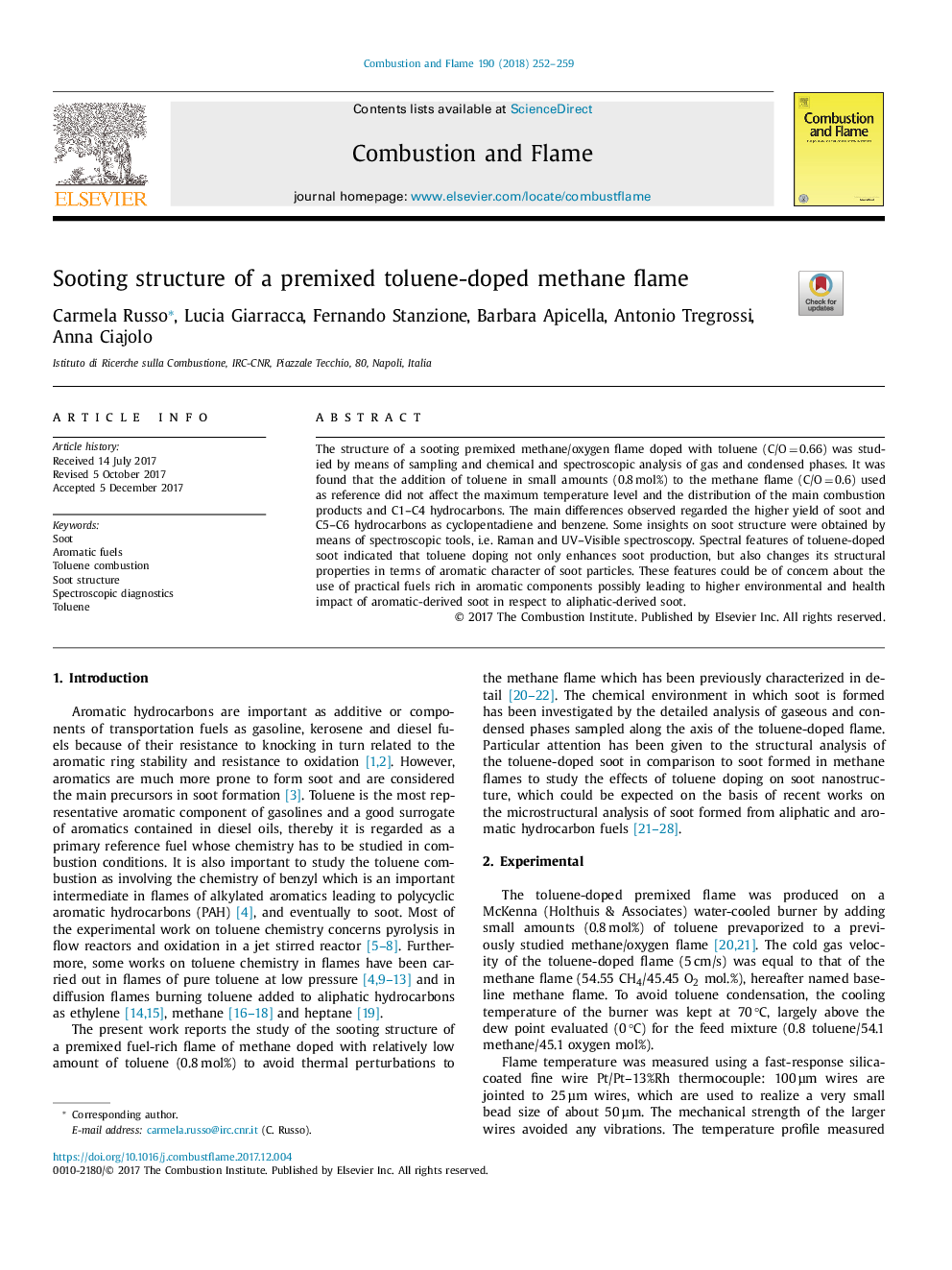 Sooting structure of a premixed toluene-doped methane flame