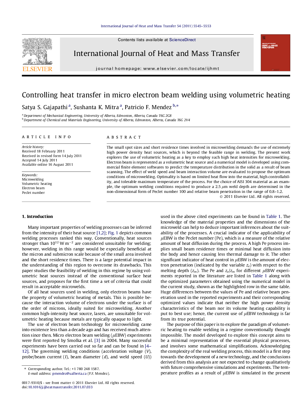 Controlling heat transfer in micro electron beam welding using volumetric heating