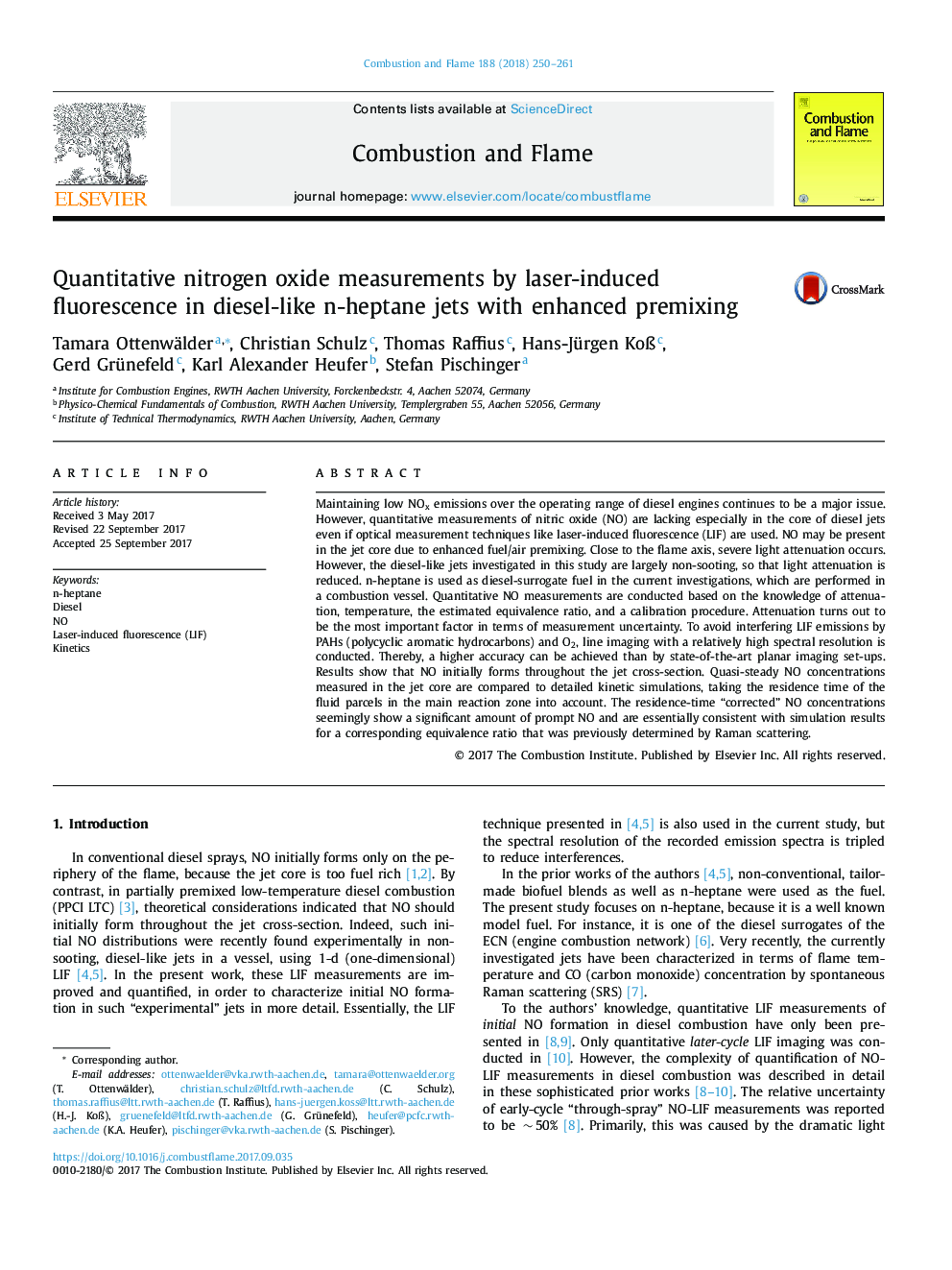 Quantitative nitrogen oxide measurements by laser-induced fluorescence in diesel-like n-heptane jets with enhanced premixing