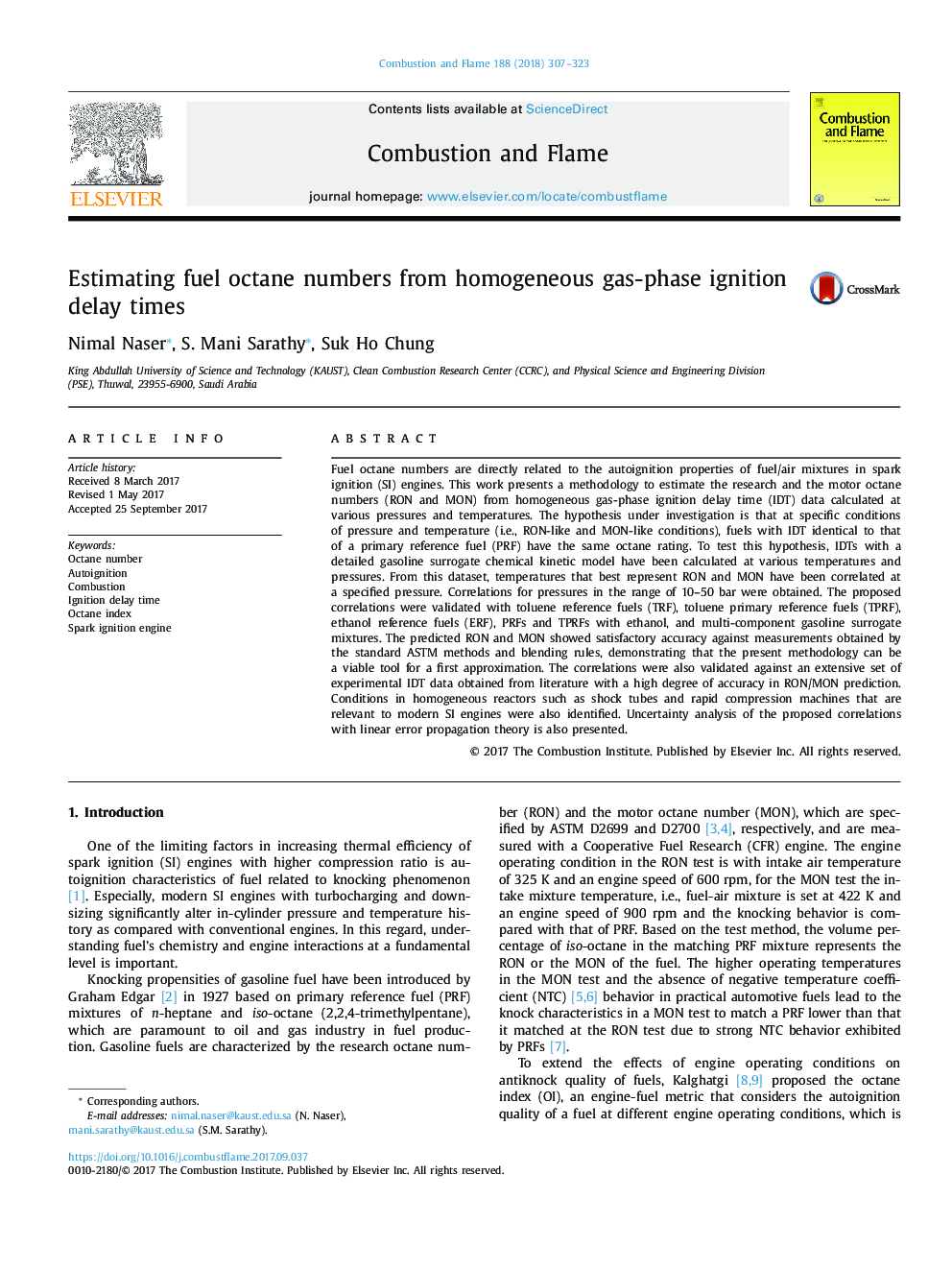 Estimating fuel octane numbers from homogeneous gas-phase ignition delay times