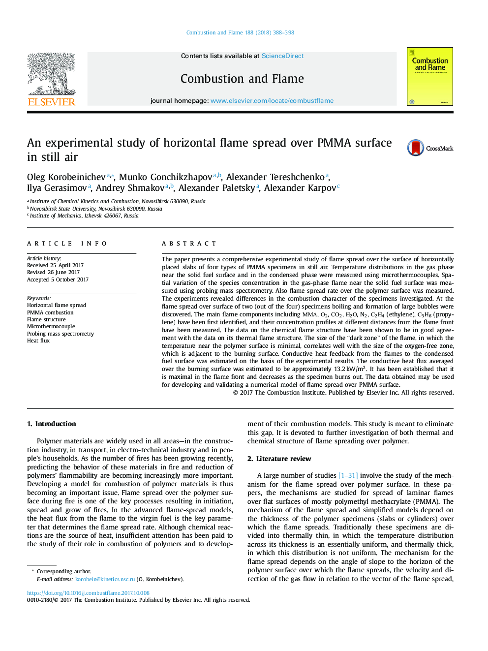 An experimental study of horizontal flame spread over PMMA surface in still air