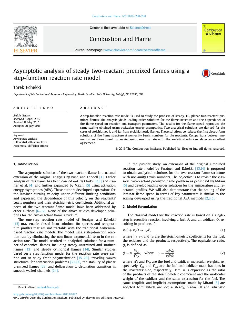 Asymptotic analysis of steady two-reactant premixed flames using a step-function reaction rate model