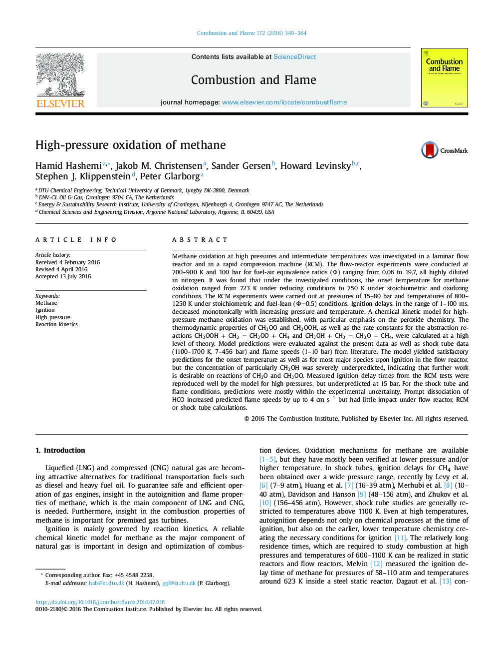 High-pressure oxidation of methane