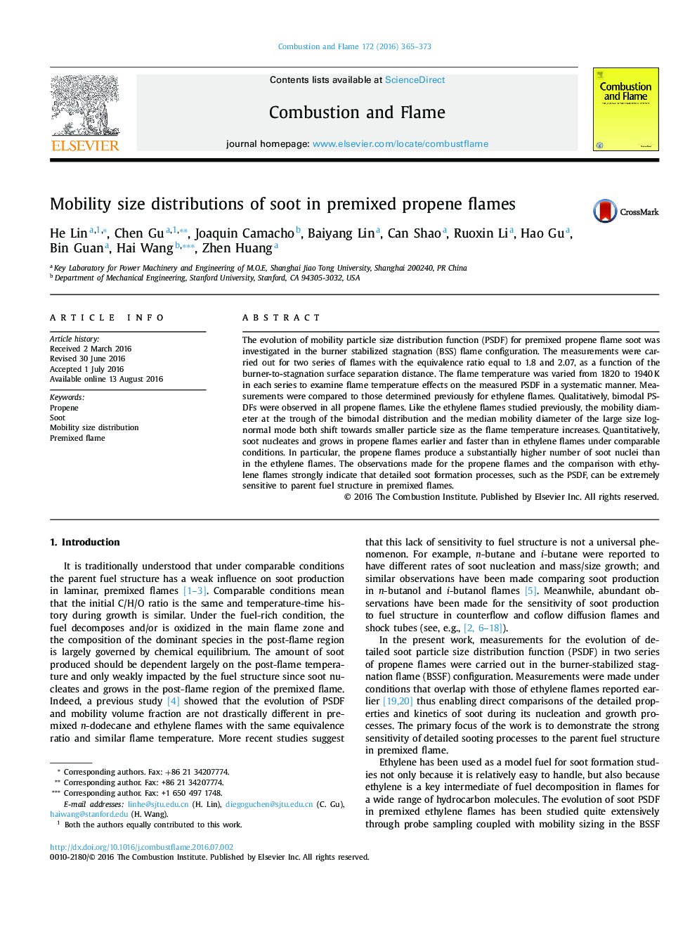 Mobility size distributions of soot in premixed propene flames