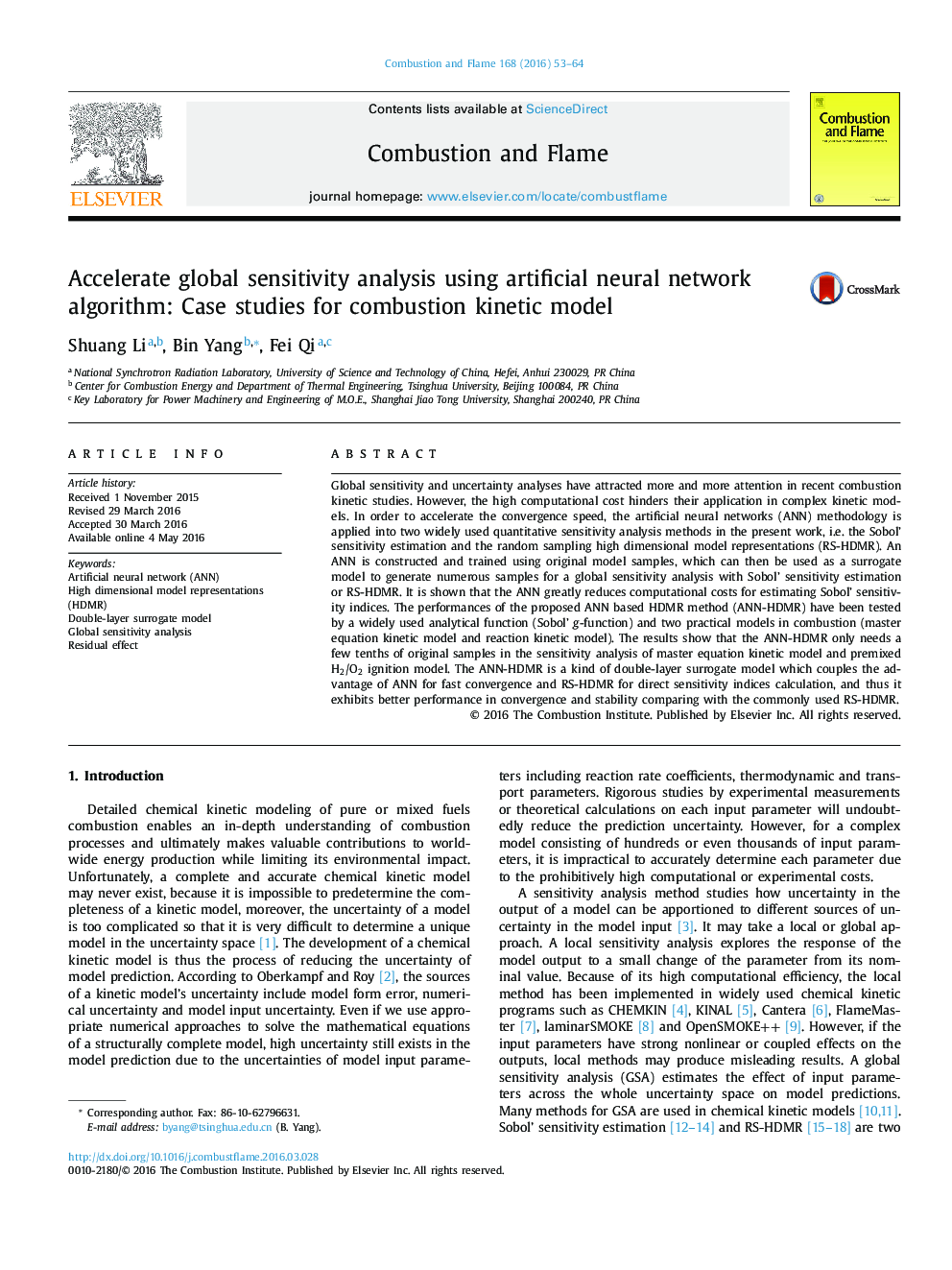 تسریع در تحلیل حساسیت جهانی با استفاده از الگوریتم شبکه عصبی مصنوعی: مطالعات موردی برای مدل جنبشی احتراق 