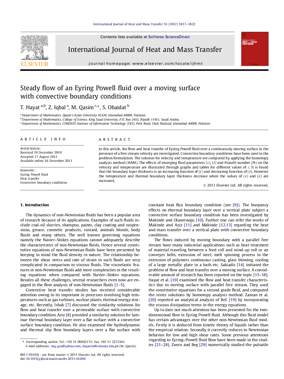 Steady flow of an Eyring Powell fluid over a moving surface with convective boundary conditions