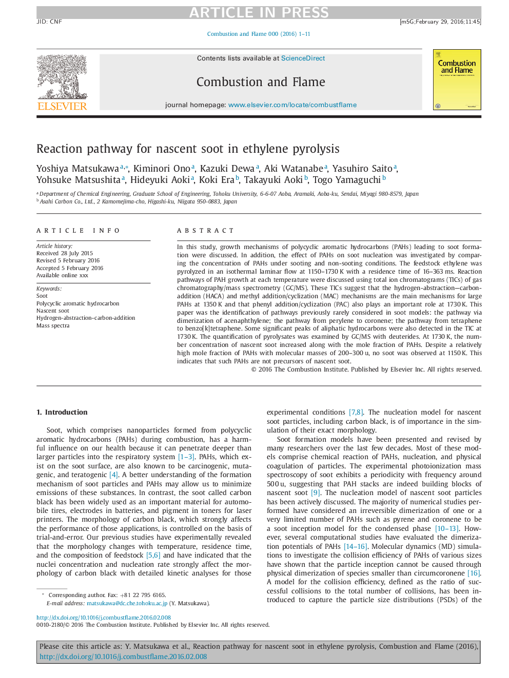 Reaction pathway for nascent soot in ethylene pyrolysis