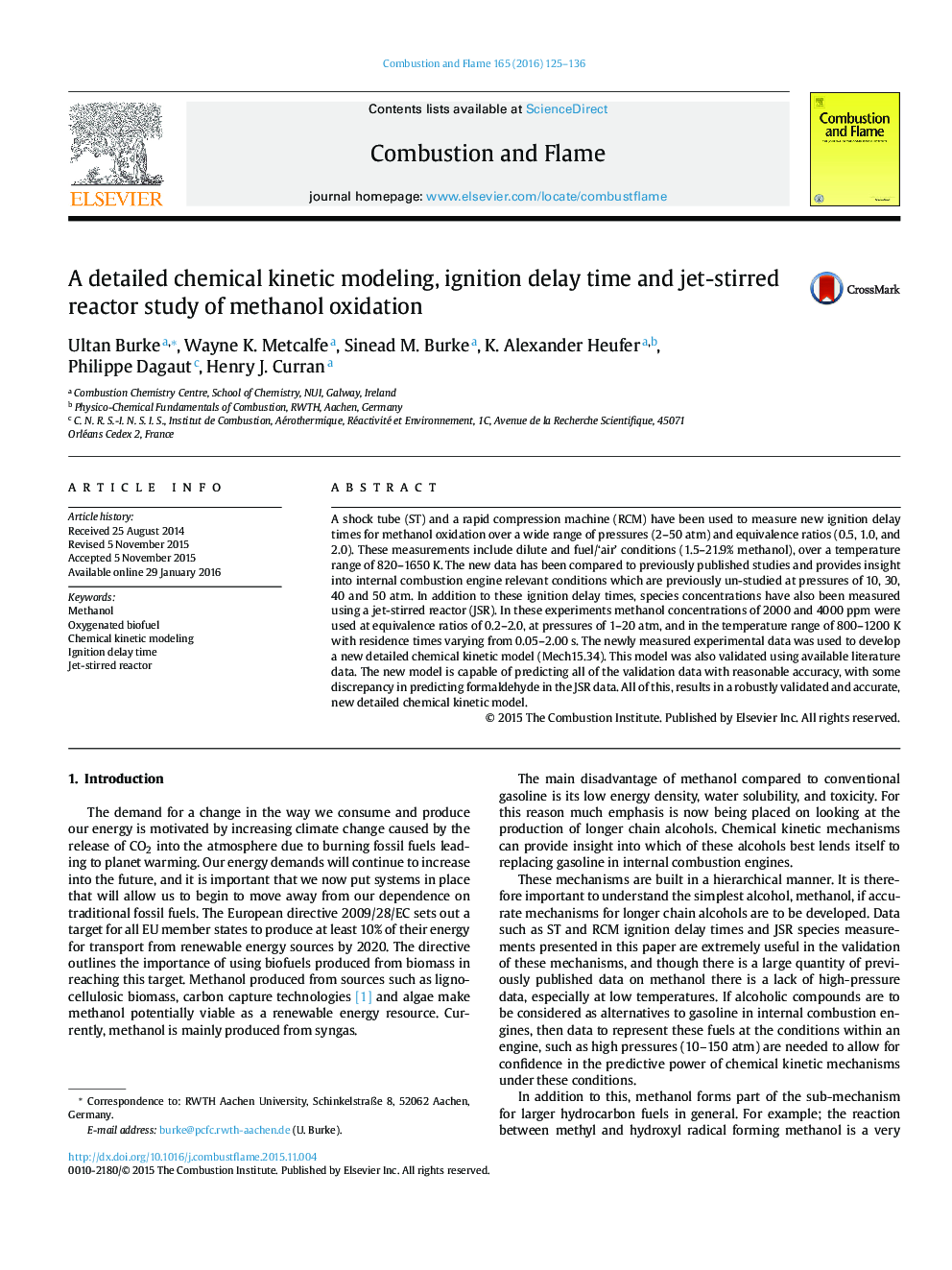 A detailed chemical kinetic modeling, ignition delay time and jet-stirred reactor study of methanol oxidation