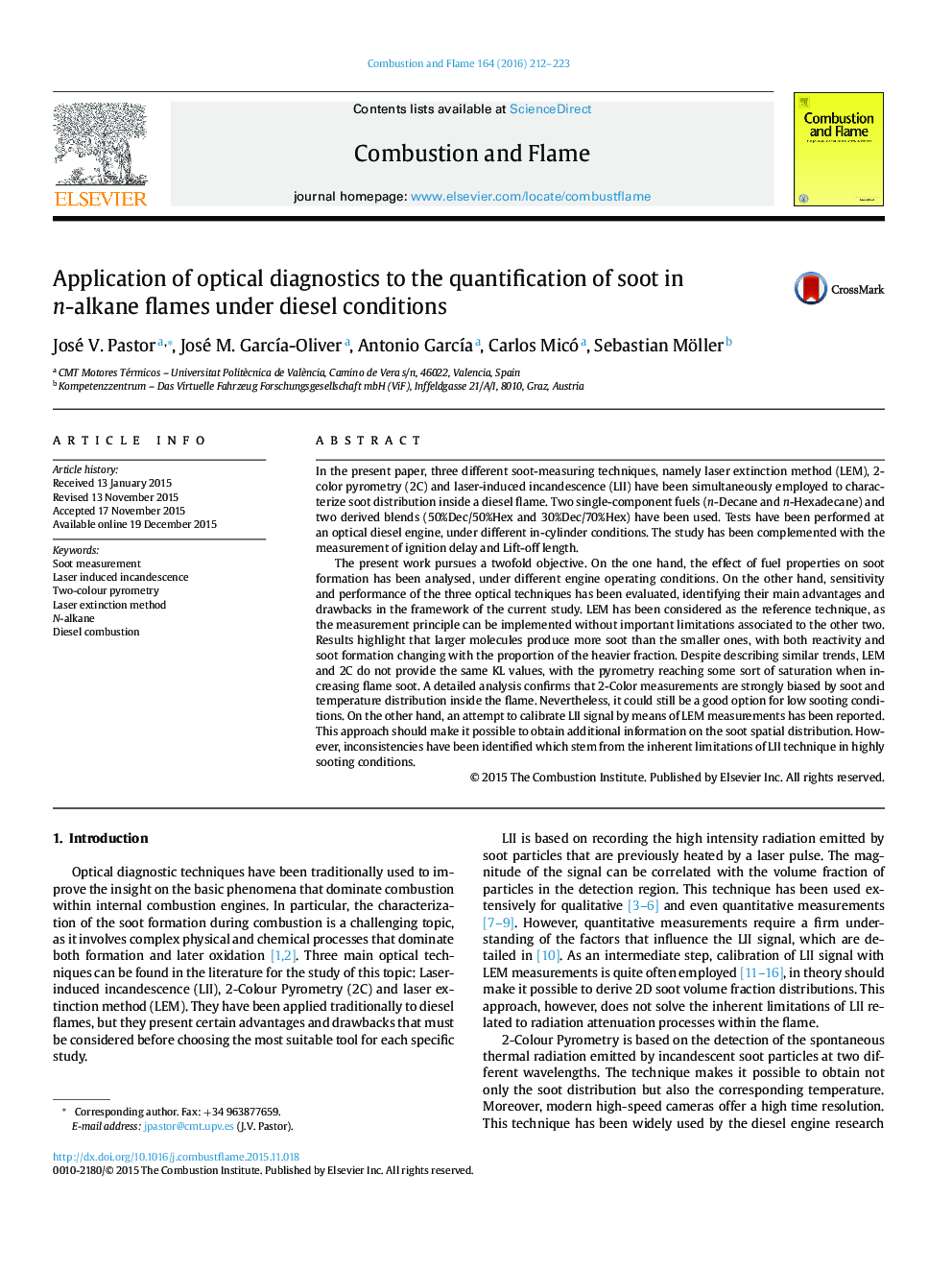 Application of optical diagnostics to the quantification of soot in n-alkane flames under diesel conditions