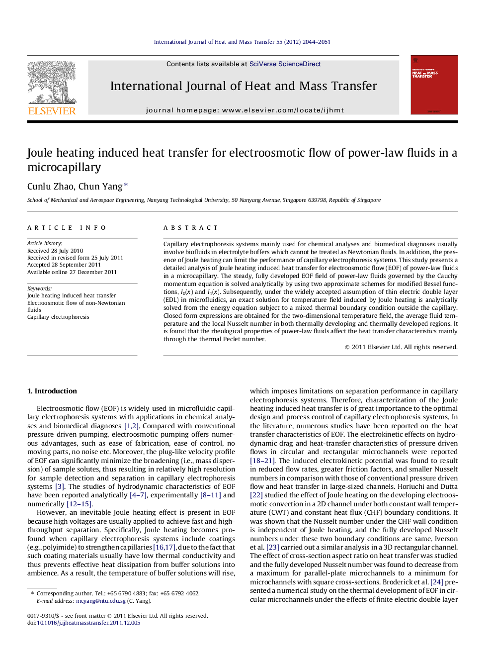 Joule heating induced heat transfer for electroosmotic flow of power-law fluids in a microcapillary