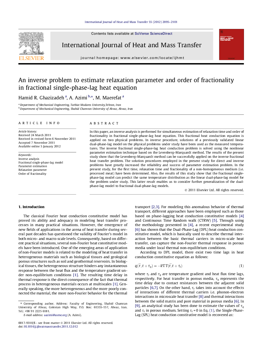 An inverse problem to estimate relaxation parameter and order of fractionality in fractional single-phase-lag heat equation