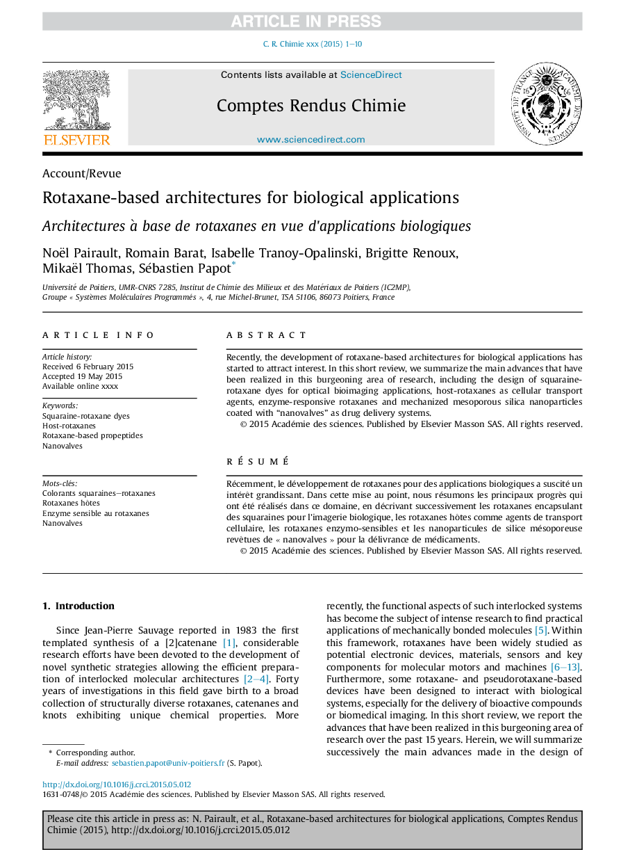 Rotaxane-based architectures for biological applications