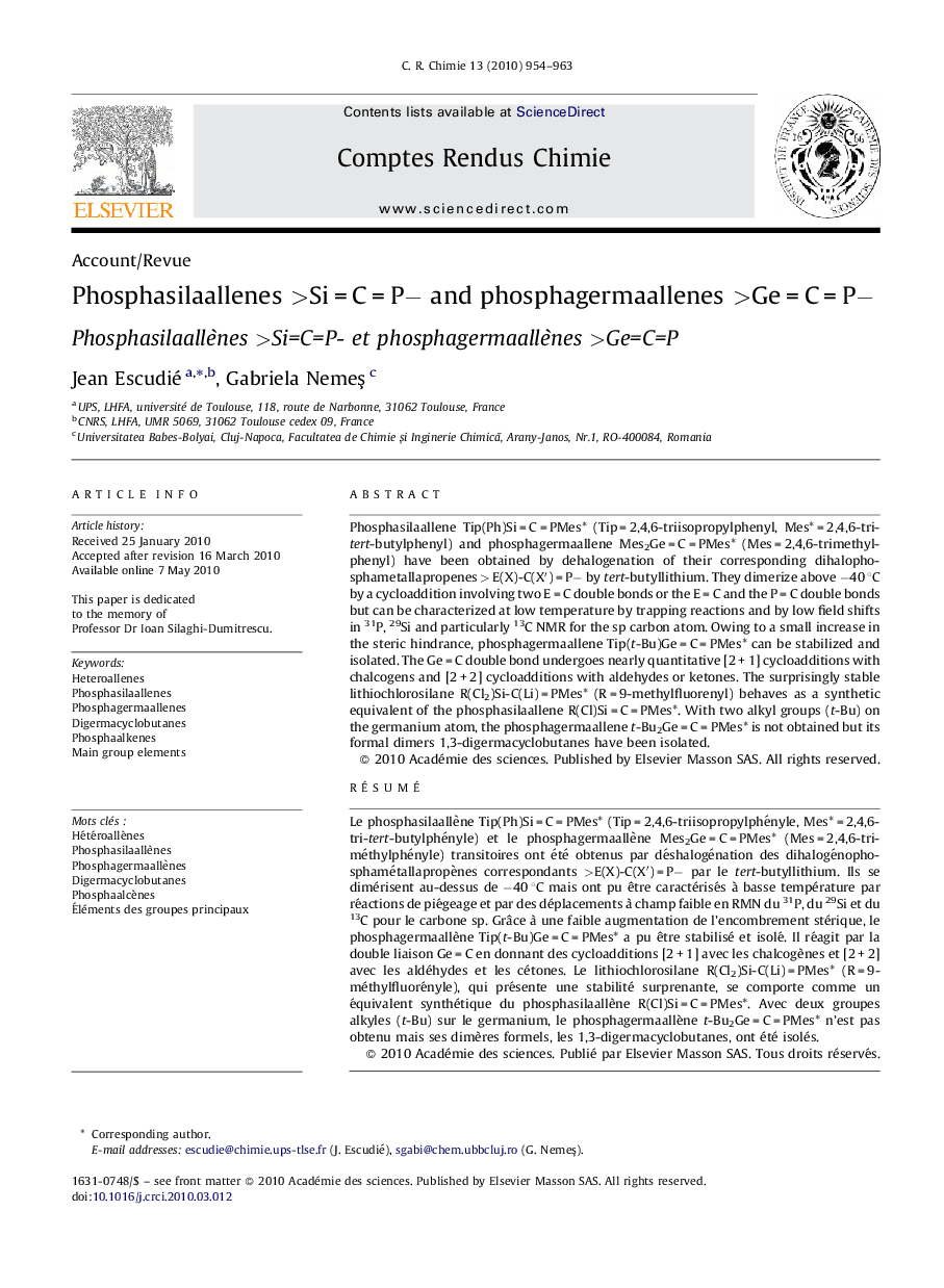 Phosphasilaallenes >SiÂ =Â CÂ =Â Pâ and phosphagermaallenes >GeÂ =Â CÂ =Â Pâ