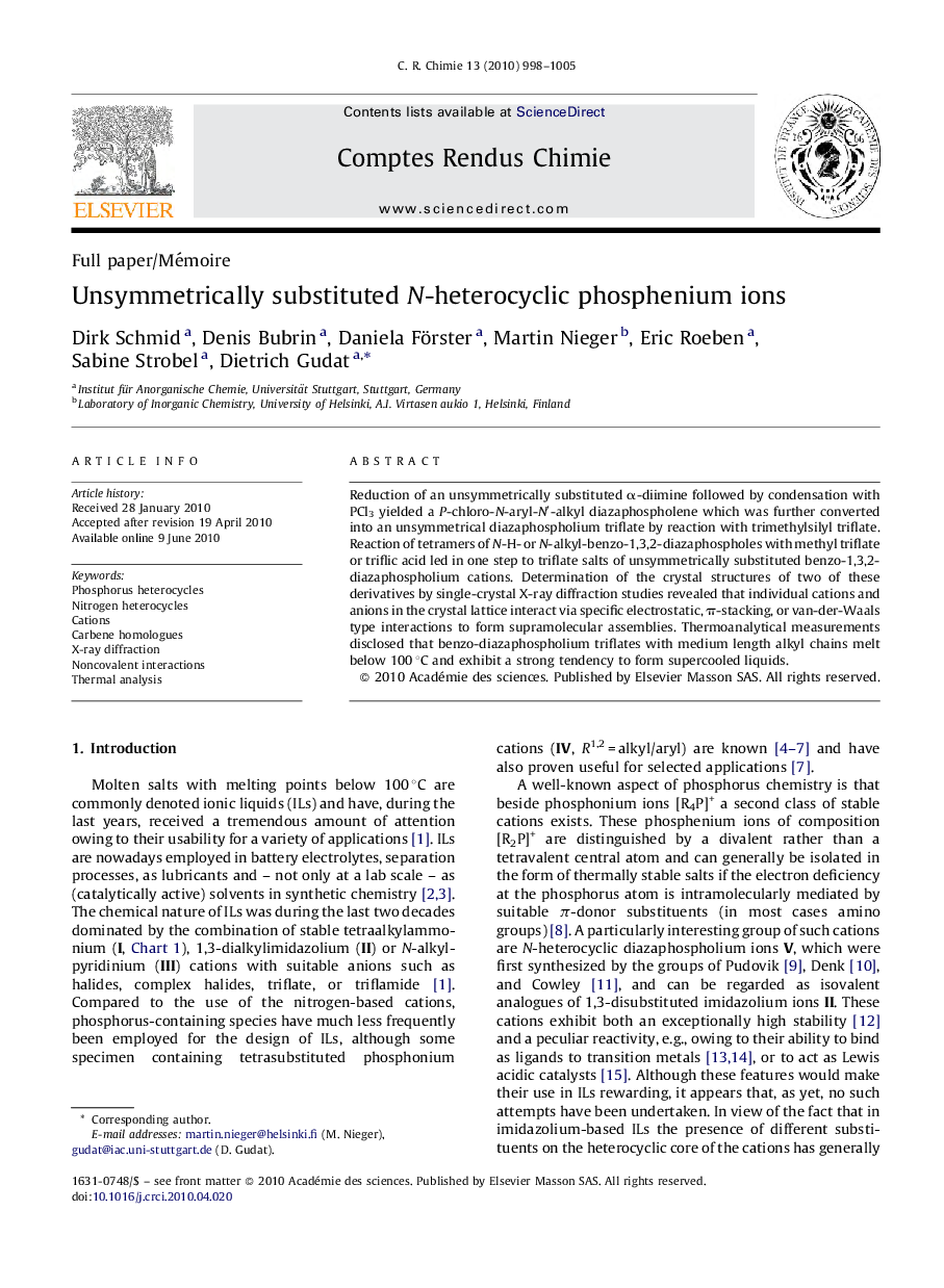 Unsymmetrically substituted N-heterocyclic phosphenium ions