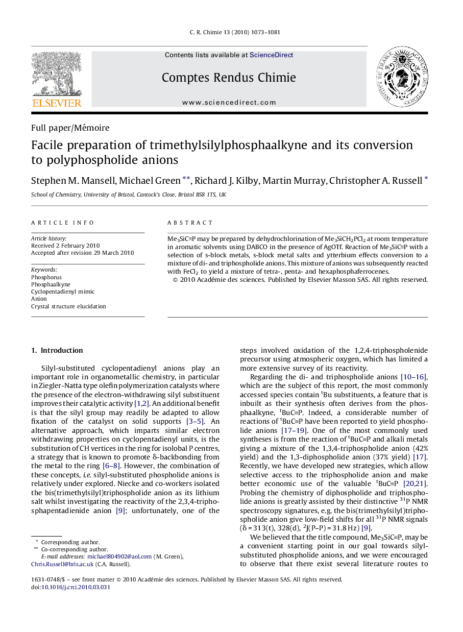 Facile preparation of trimethylsilylphosphaalkyne and its conversion to polyphospholide anions