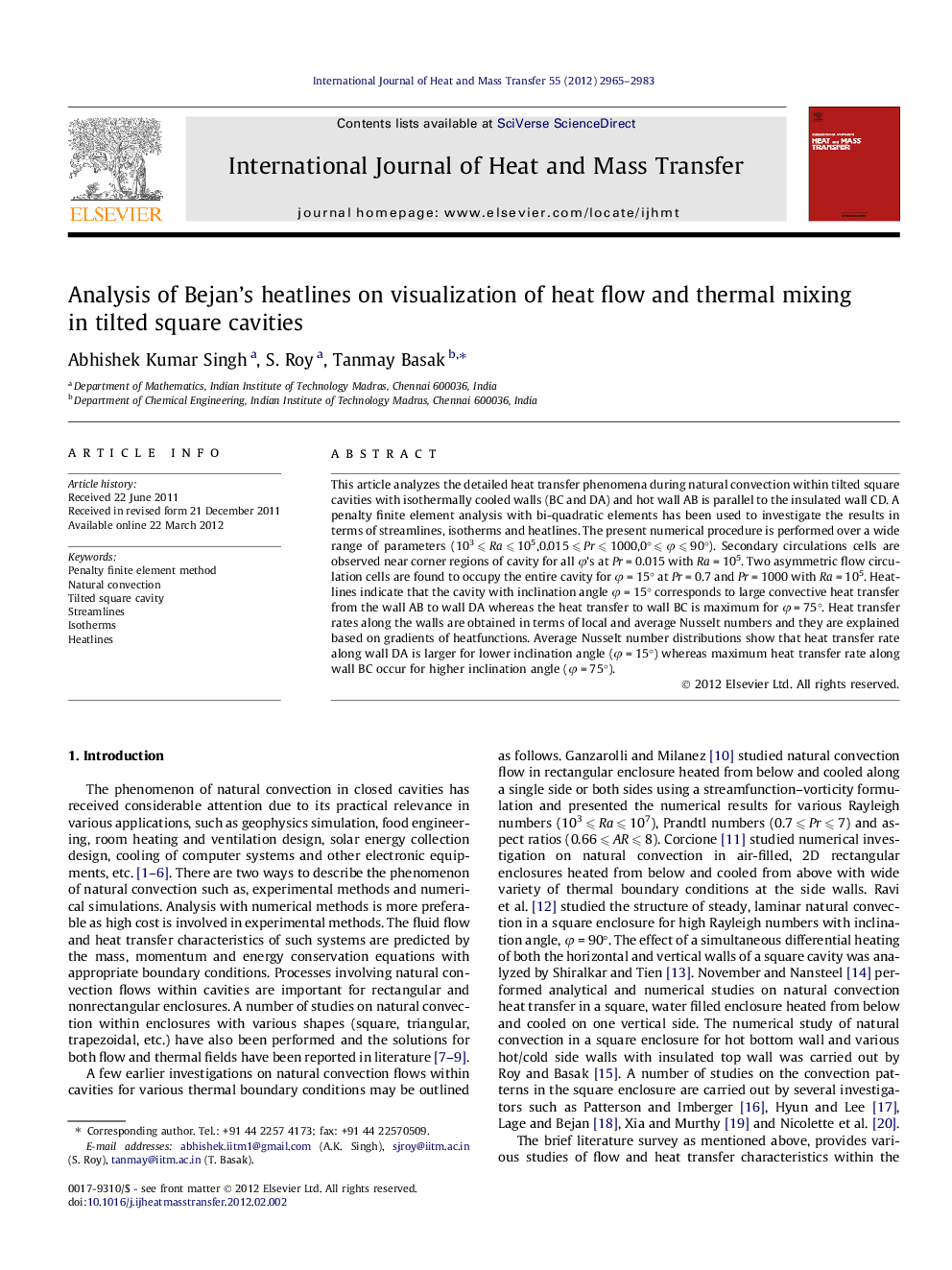 Analysis of Bejan’s heatlines on visualization of heat flow and thermal mixing in tilted square cavities