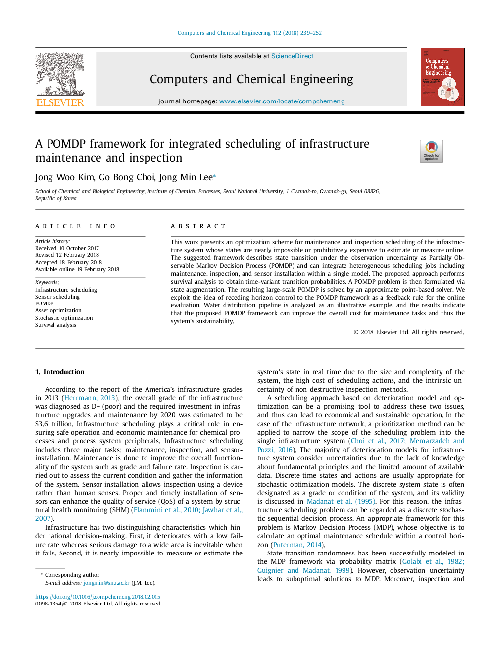 A POMDP framework for integrated scheduling of infrastructure maintenance and inspection