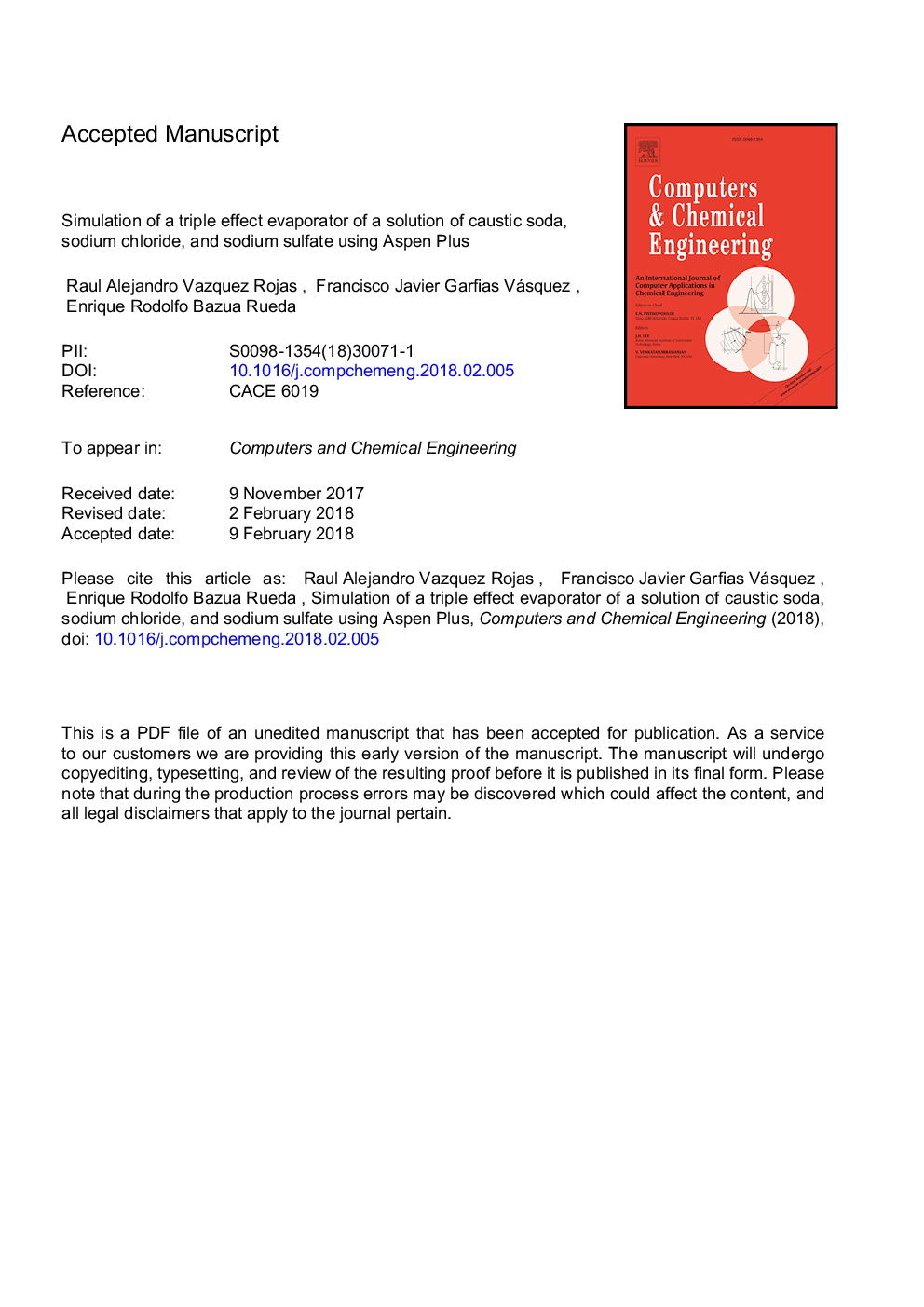 Simulation of a triple effect evaporator of a solution of caustic soda, sodium chloride, and sodium sulfate using Aspen Plus