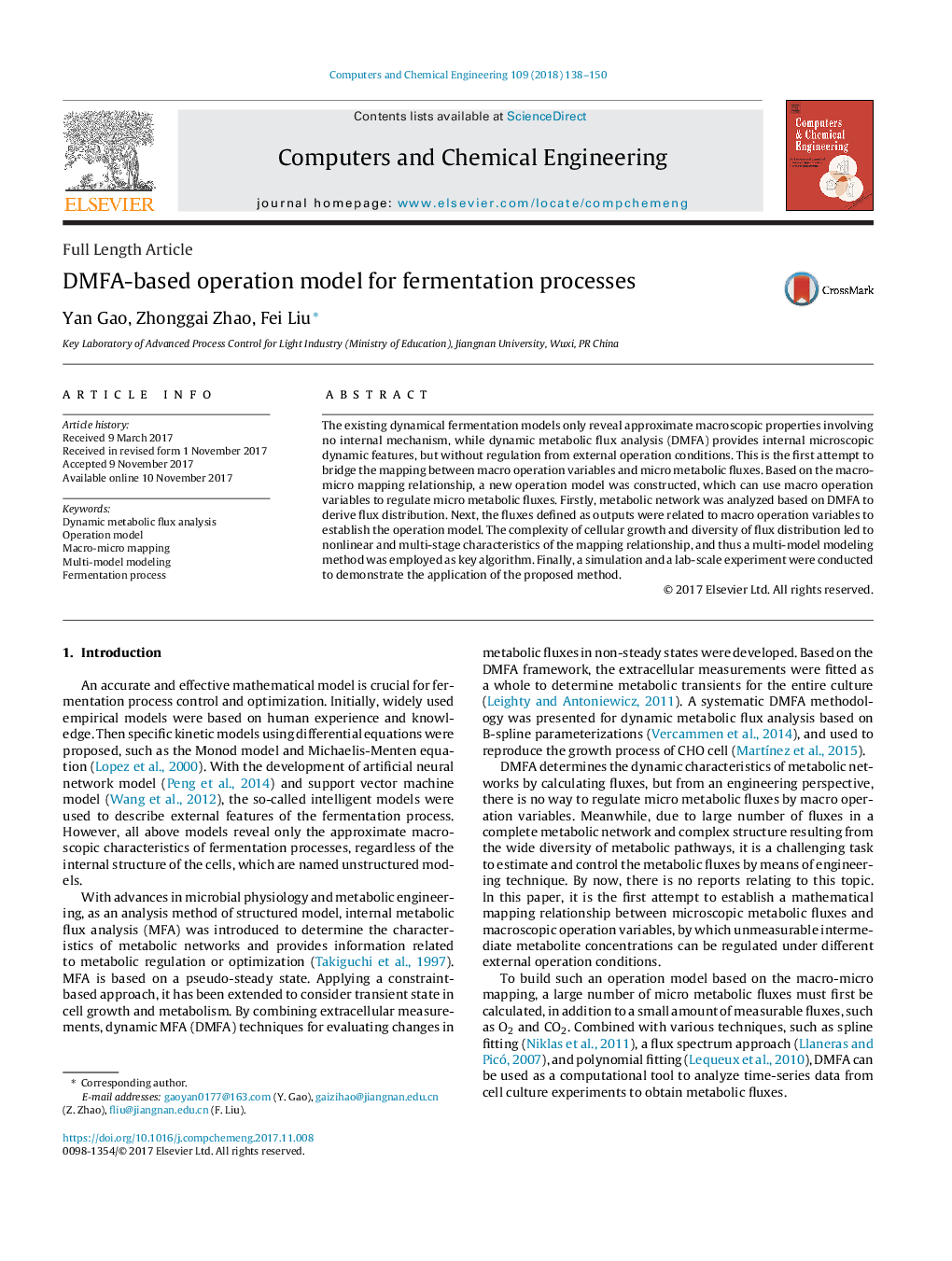 DMFA-based operation model for fermentation processes