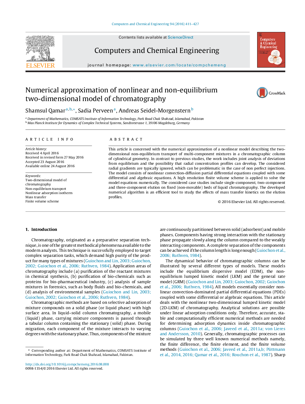 Numerical approximation of nonlinear and non-equilibrium two-dimensional model of chromatography