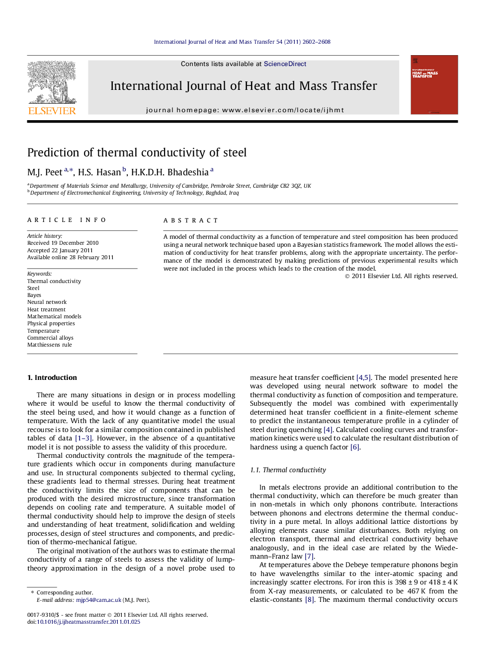 Prediction of thermal conductivity of steel