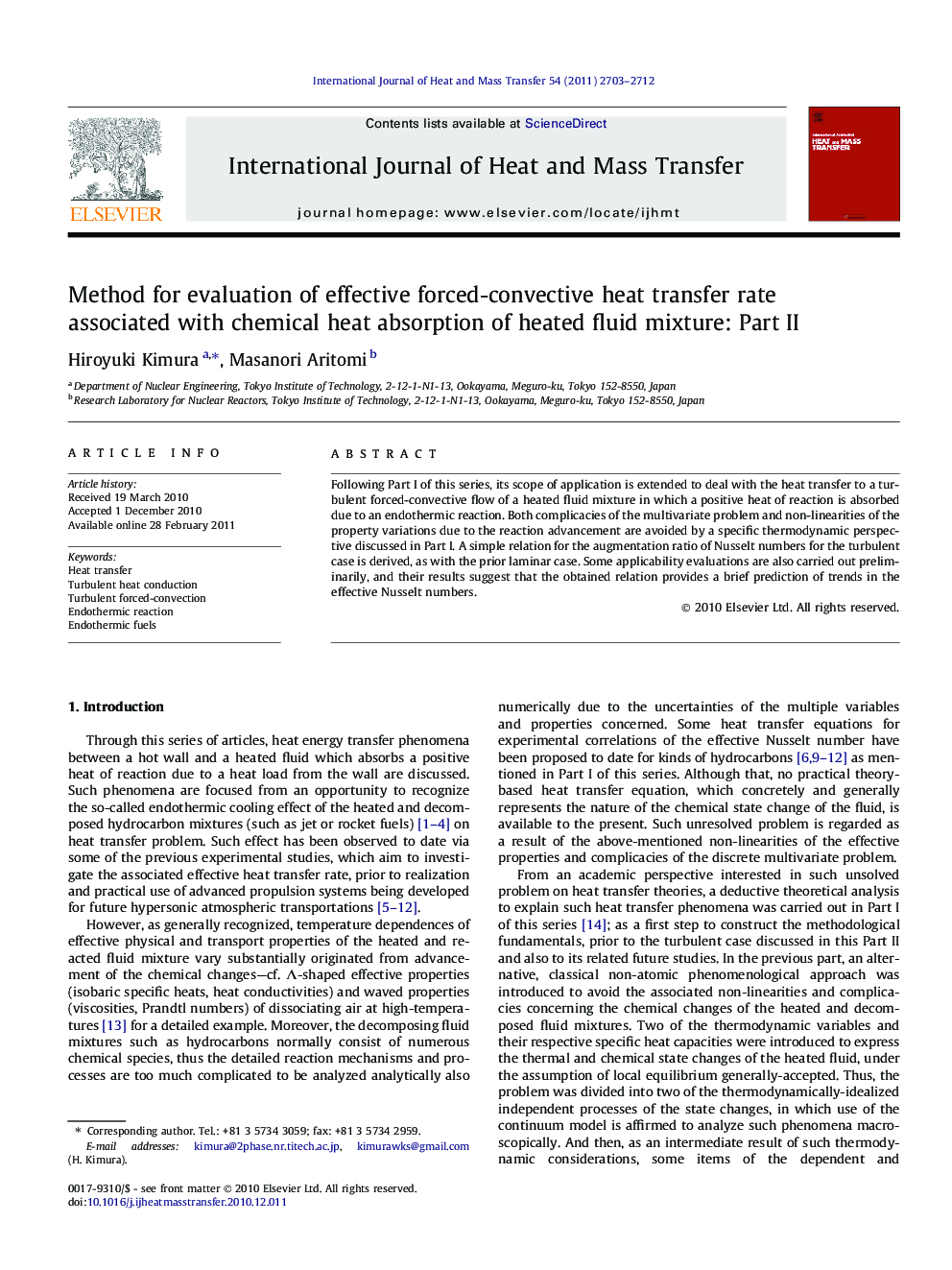 Method for evaluation of effective forced-convective heat transfer rate associated with chemical heat absorption of heated fluid mixture: Part II