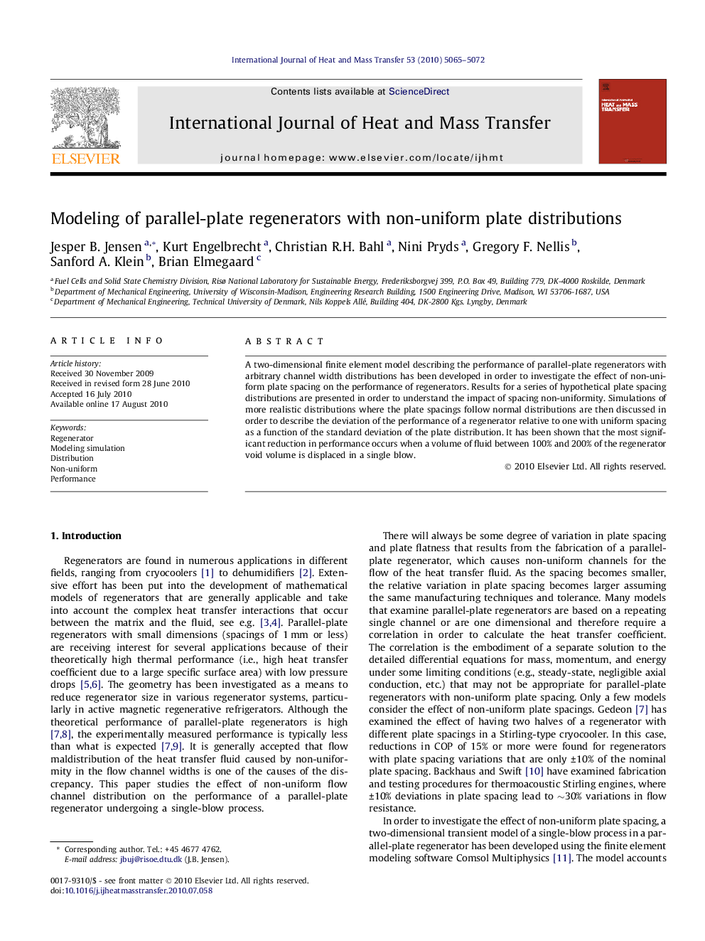 Modeling of parallel-plate regenerators with non-uniform plate distributions