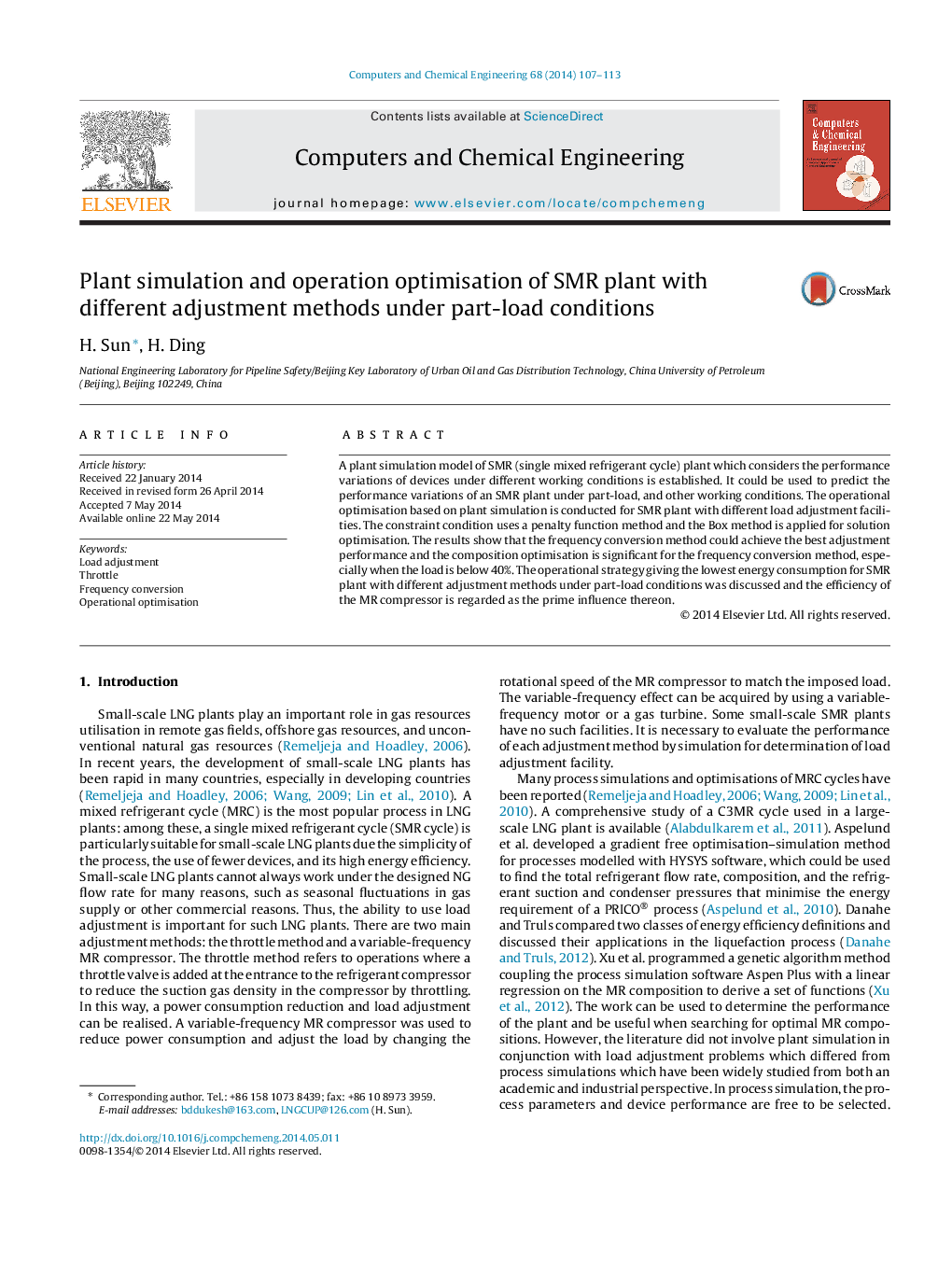 Plant simulation and operation optimisation of SMR plant with different adjustment methods under part-load conditions