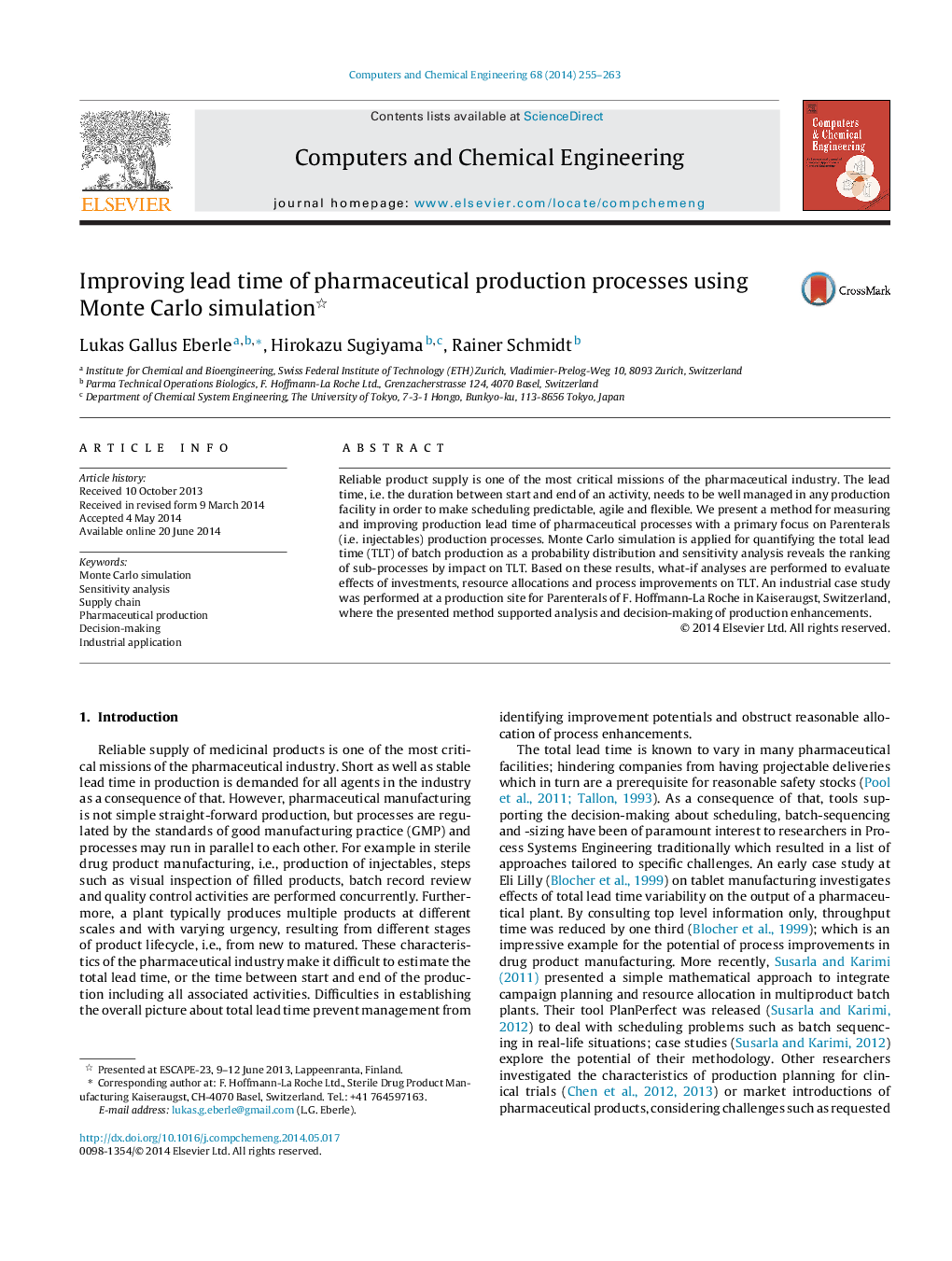 Improving lead time of pharmaceutical production processes using Monte Carlo simulation