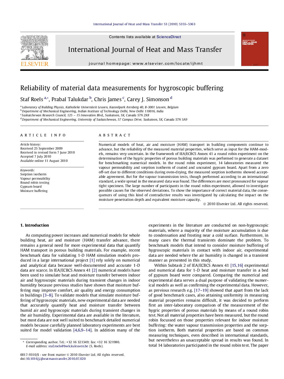 Reliability of material data measurements for hygroscopic buffering