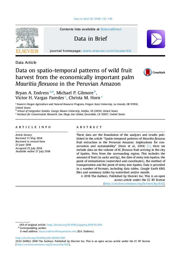 Data on spatio-temporal patterns of wild fruit harvest from the economically important palm Mauritia flexuosa in the Peruvian Amazon