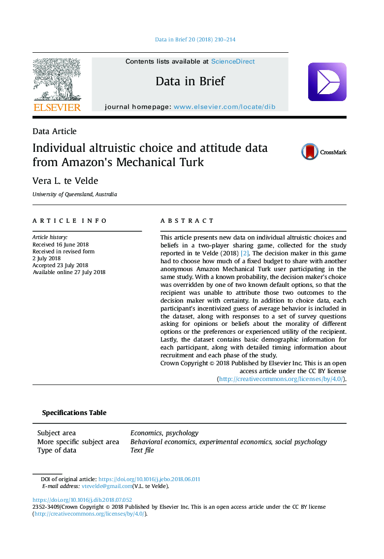 Individual altruistic choice and attitude data from Amazon×³s Mechanical Turk