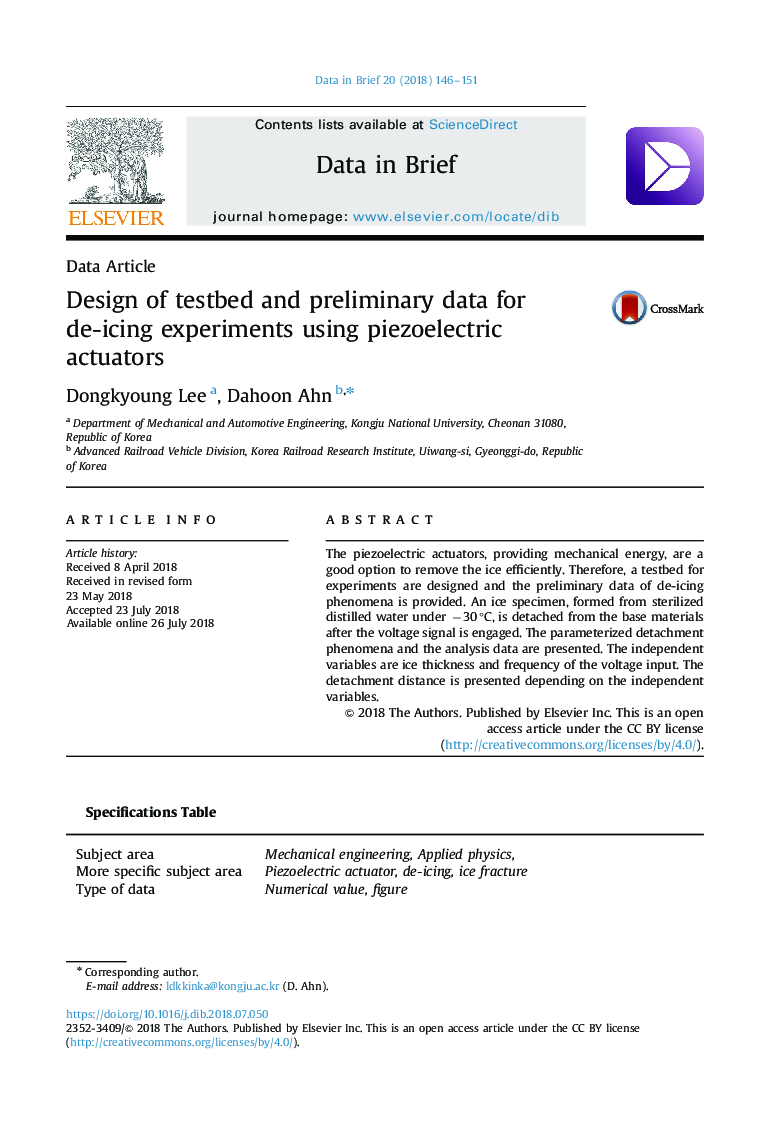 Design of testbed and preliminary data for de-icing experiments using piezoelectric actuators