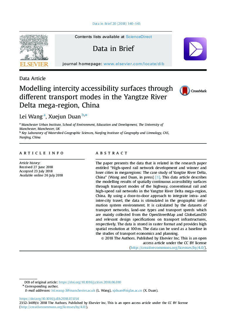 Modelling intercity accessibility surfaces through different transport modes in the Yangtze River Delta mega-region, China